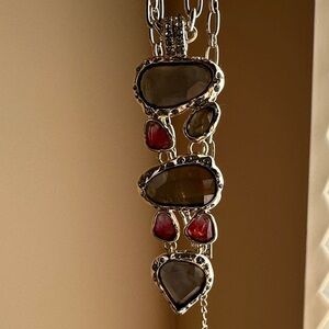 White House Black Market gold color with green  and Red Stone Necklace